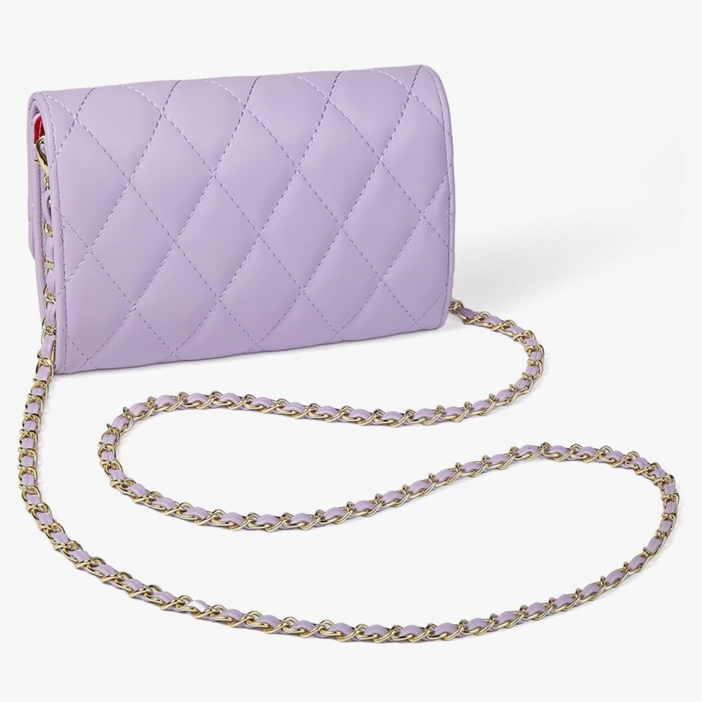 🆕 Quilted Lilac Chain Crossbody Bag - Designer Style - Picture 2 of 7